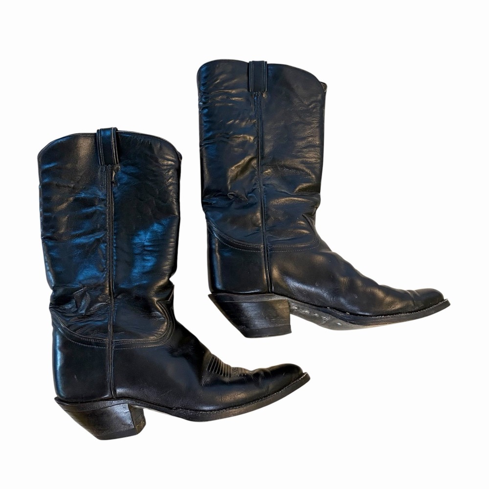 Tony Lama 0980 Black Leather Men's Cowboy Boots Western Vintage Size 10.5 D